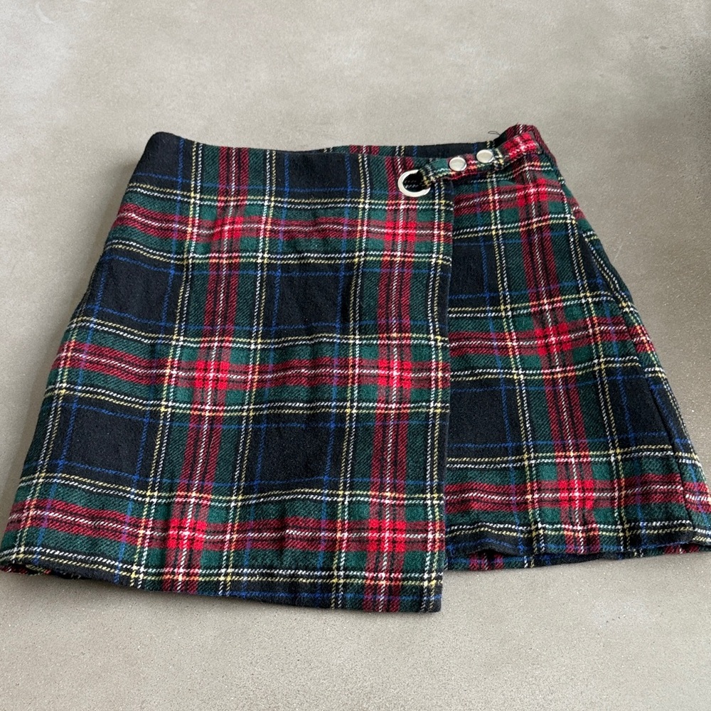 Plaid Mini Skirt - Black, Red, Green